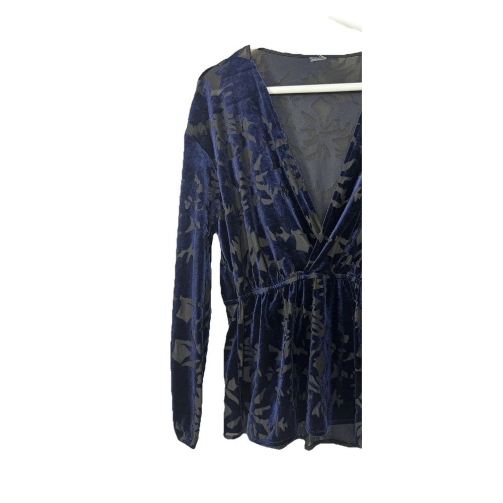 Y2K Whimsigoth Babydoll Top Medium Floral Wrap Sheer Mesh Velvet Burnout Blouse